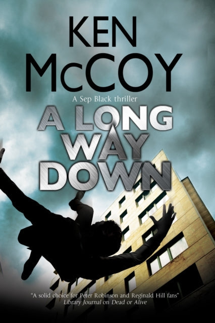 A Long Way Down book cover with a falling man and a building.