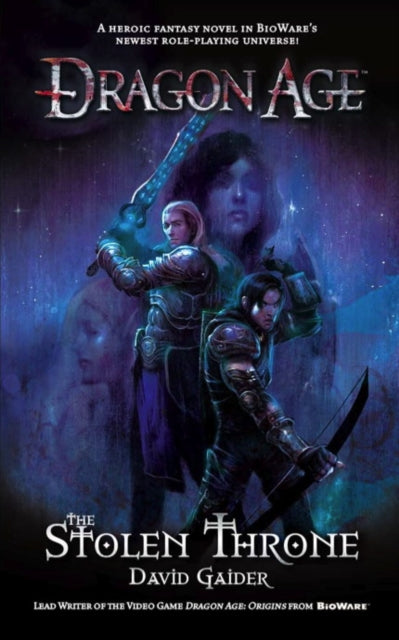 Dragon Age The Stolen Throne book cover with characters and title.