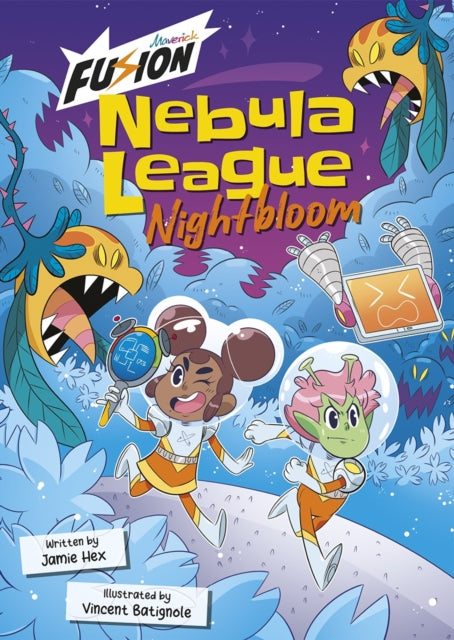 Nebula League Nightbloom book cover with cartoon characters and aliens.