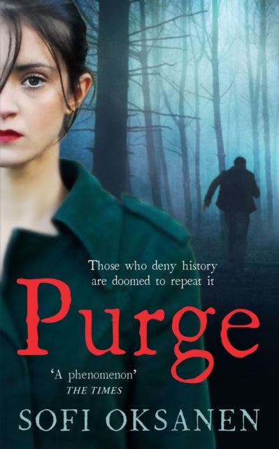 Book cover for "Purge" by Sofi Oksanen, featuring a woman's face and a figure in a forest.