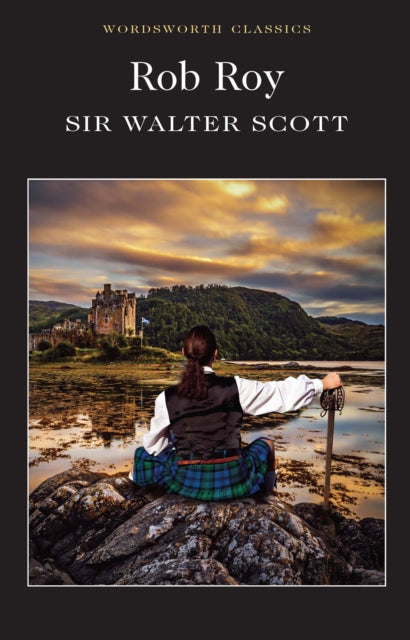 Rob Roy book cover with a person in a kilt looking at a castle.