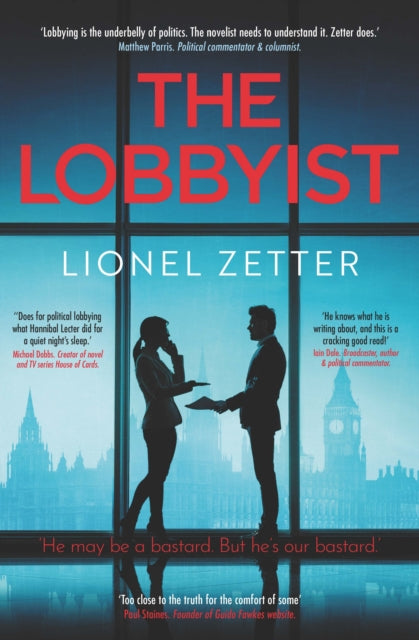 The Lobbyist book cover with two silhouetted figures and London landmarks.