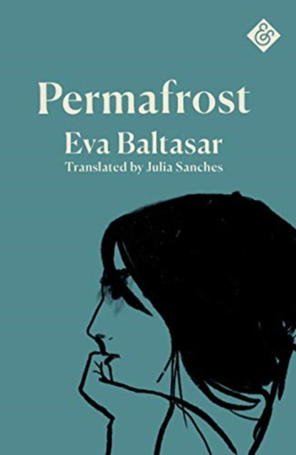 Book cover for Permafrost by Eva Baltasar, featuring a blue background and a sketch of a woman's profile.