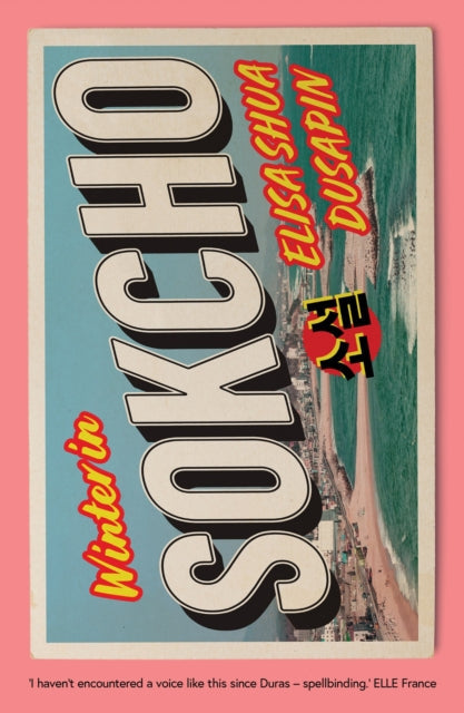 Winter in Sokcho book cover with large text and a beach scene.
