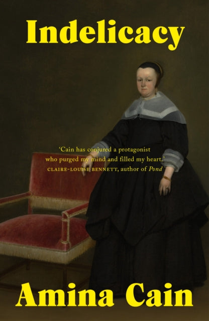 Indelicacy book cover featuring a painting of a woman and a red chair.
