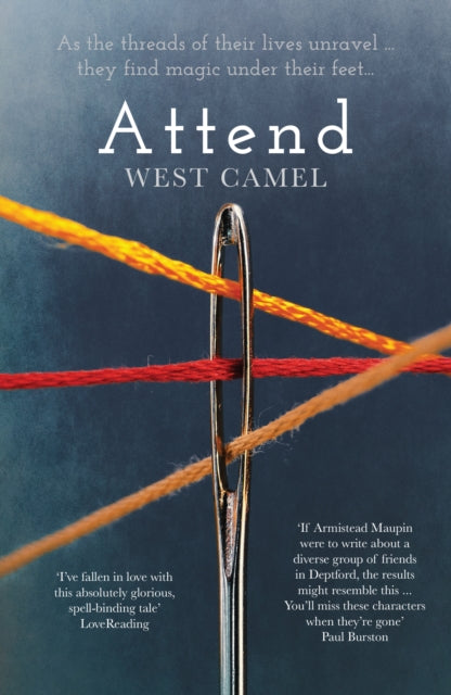 Book cover with title "Attend" by West Camel, featuring a needle and threads.