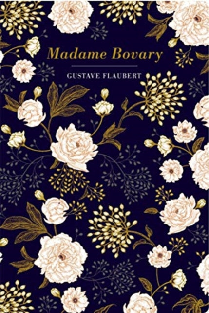 Madame Bovary book cover with a dark blue floral pattern.