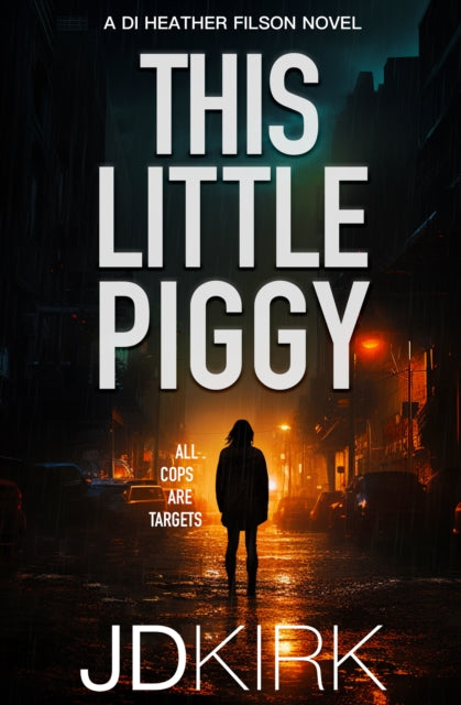 This Little Piggy book cover with a person standing in a dark, rainy street.
