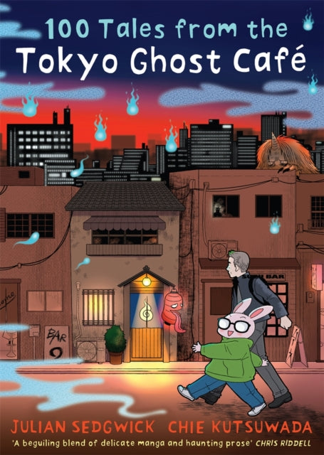 Book cover for 100 Tales from the Tokyo Ghost Cafe with a city skyline and characters.
