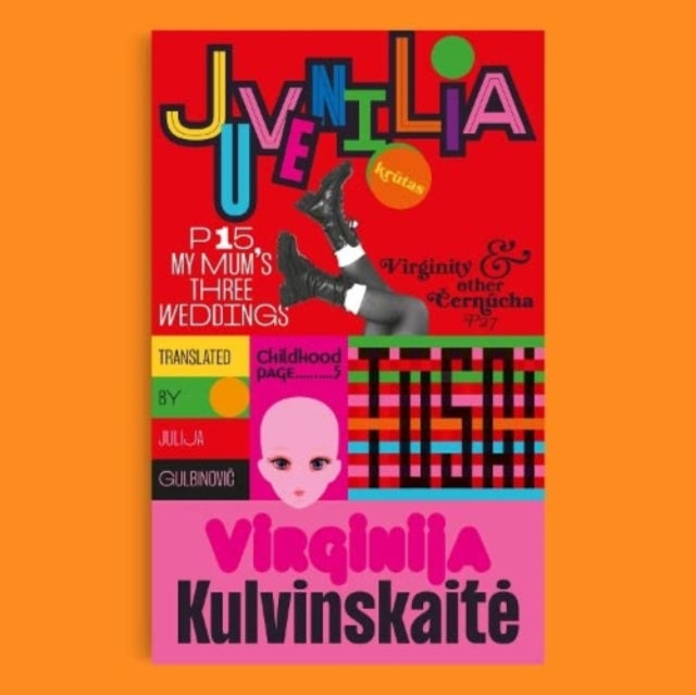 A book cover with the title "Juvenilia" and "Virginija Kulvinskaitė" in large pink letters.