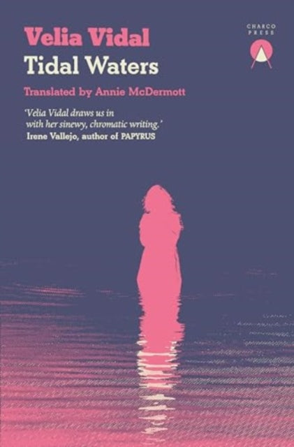 Book cover for Tidal Waters by Velia Vidal, featuring a pink silhouette of a woman in water.
