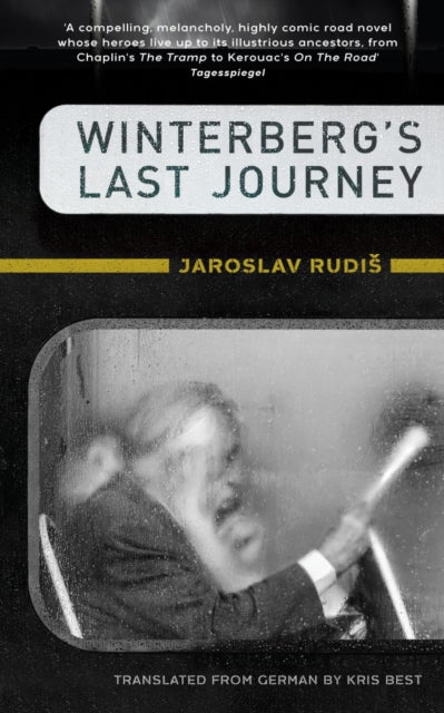 Winterberg's Last Journey book cover with a black and white image of a man in a train.