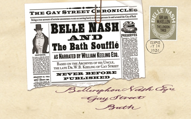Newspaper clipping titled "Belle Nash and the Bath Souffle" with a portrait and text.