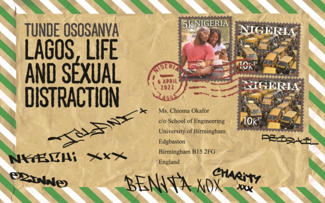 A stylized envelope with the title "Lagos, Life and Sexual Distraction" and Nigerian stamps.