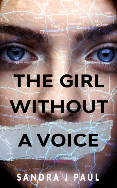 The Girl Without a Voice book cover featuring a woman's eyes overlaid with a map.