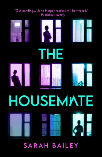 The Housemate book cover with nine windows and the title.