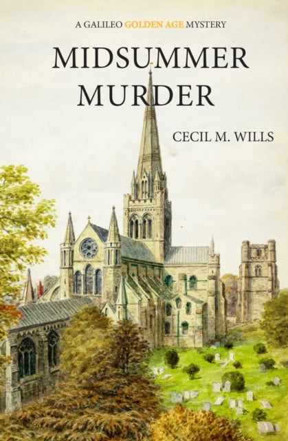 Midsummer Murder book cover featuring a cathedral and trees.