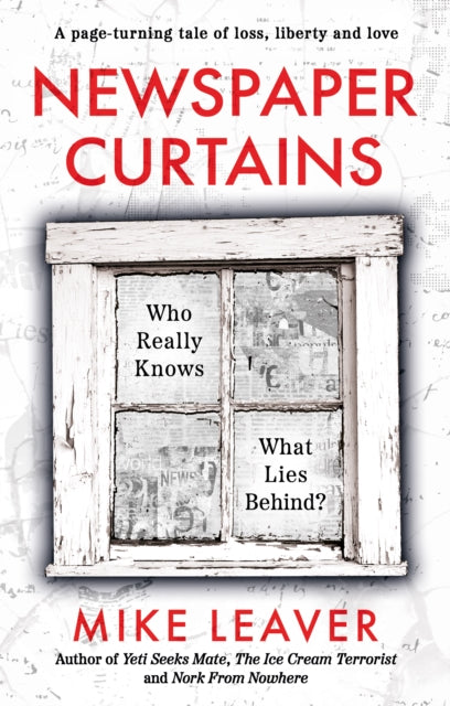 Newspaper Curtains book cover with a window pane covered in newspaper clippings.