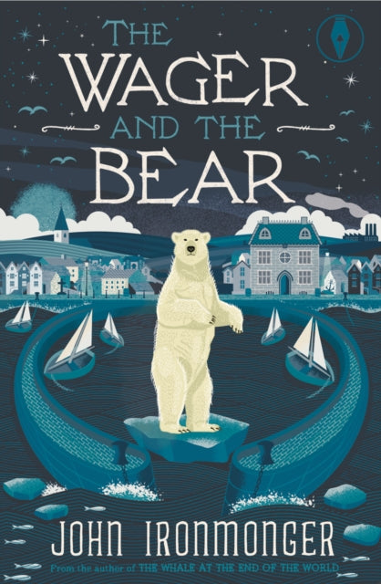Book cover for "The Wager and the Bear" featuring a polar bear on an iceberg.