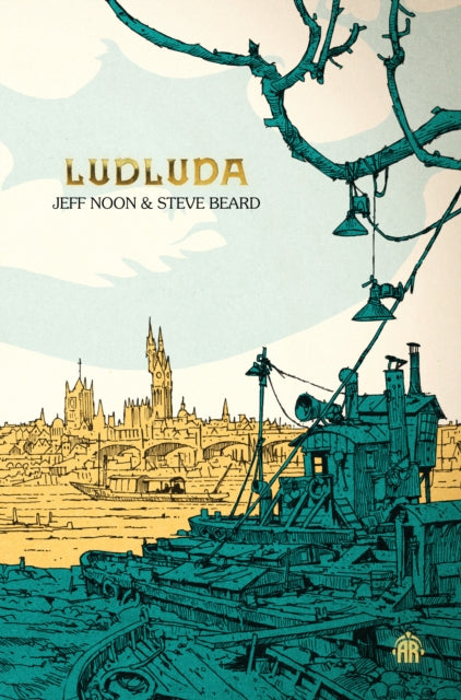 Ludluda book cover with city and boats illustration.