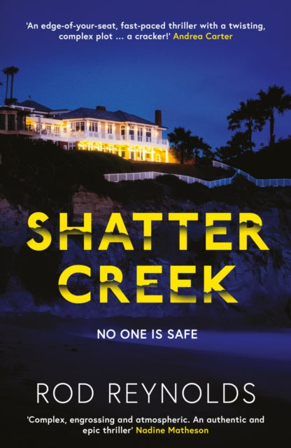 Shatter Creek book cover with a house on a cliff at night.