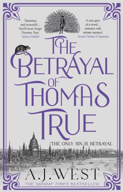The Betrayal of Thomas True book cover with purple text and city illustration.