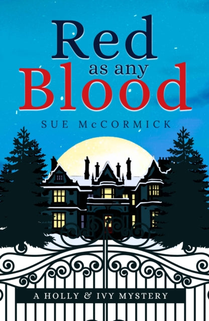 Red as any Blood book cover with a spooky house and moon.
