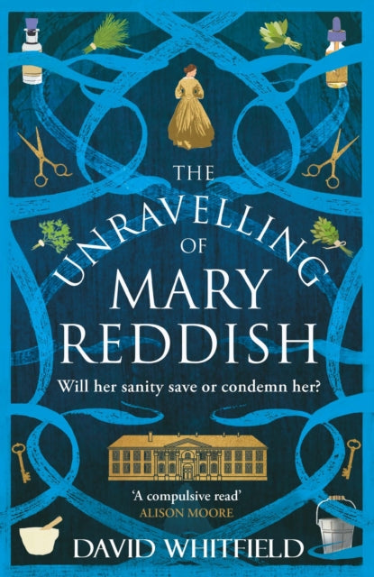 The Unravelling of Mary Reddish book cover with a woman in a yellow dress and medical imagery.