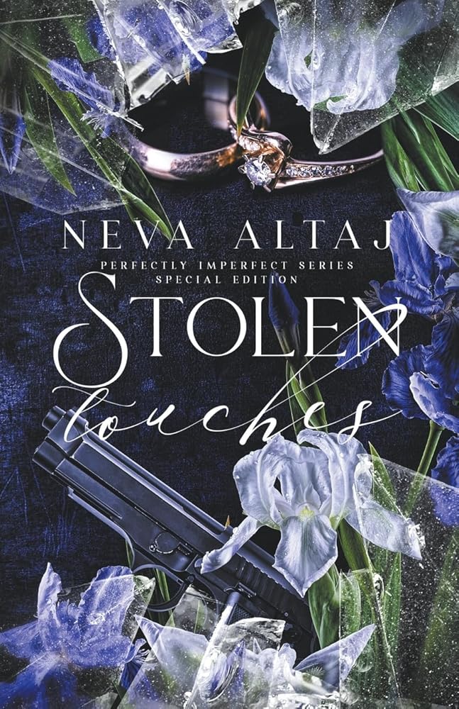 Book cover for Stolen Touches Special Edition with a gun and rings.