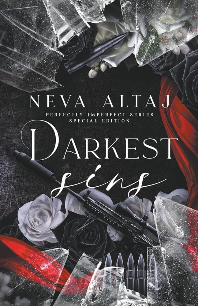 Book cover for Darkest Sins Special Edition with guns, roses, and shattered glass.