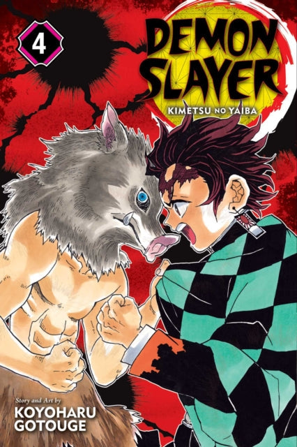 Demon Slayer: Kimetsu no Yaiba, Vol. 4 manga cover featuring Tanjiro and Inosuke.