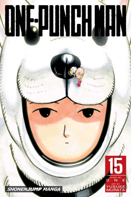 One-Punch Man, Vol. 15 manga cover featuring Saitama in a dog costume.