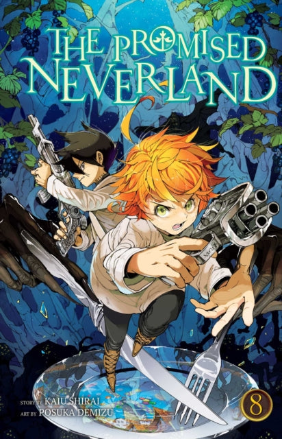 The Promised Neverland, Vol. 8 manga cover features Emma and Ray with weapons.