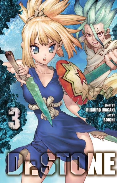 Dr. STONE, Vol. 3 manga cover featuring Kohaku and Senku.
