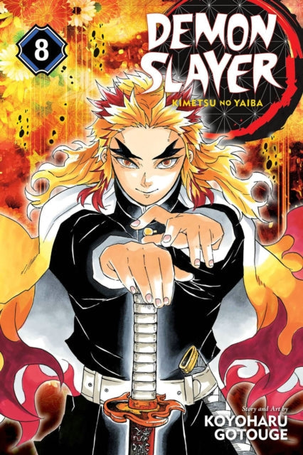 Demon Slayer: Kimetsu no Yaiba, Vol. 8 manga cover featuring Kyojuro Rengoku.