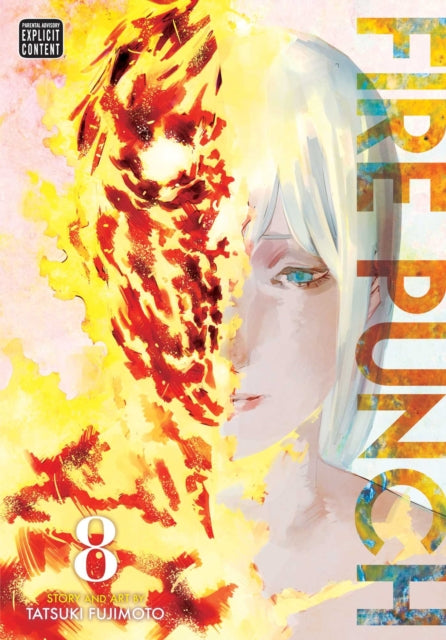 Fire Punch, Vol. 8 manga cover featuring a split image of a fiery face and a pale-faced character.