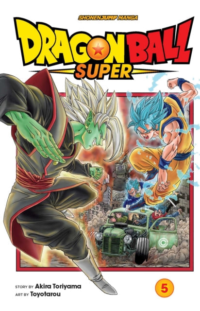 Dragon Ball Super, Vol. 5 manga cover featuring Goku and Zamasu fighting.