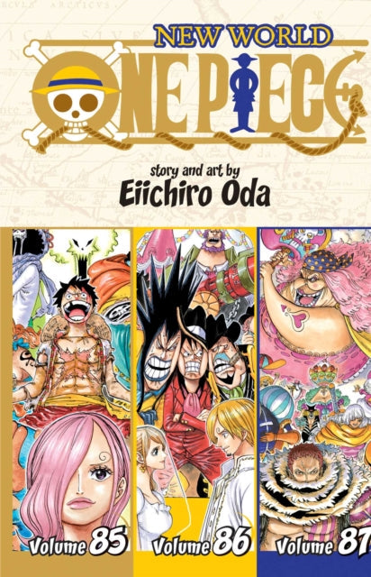 One Piece New World volumes 85, 86, and 87 omnibus edition cover art.