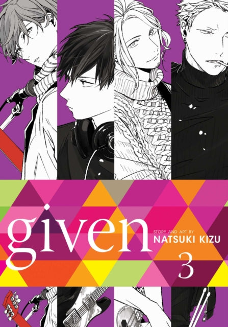 Given, Vol. 3 manga cover featuring four male characters and musical instruments.