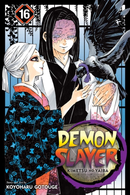 Demon Slayer: Kimetsu no Yaiba, Vol. 16 manga cover featuring characters and a crow.