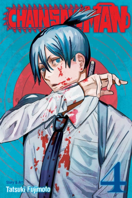 Chainsaw Man, Vol. 4 manga cover featuring a bloody anime character.