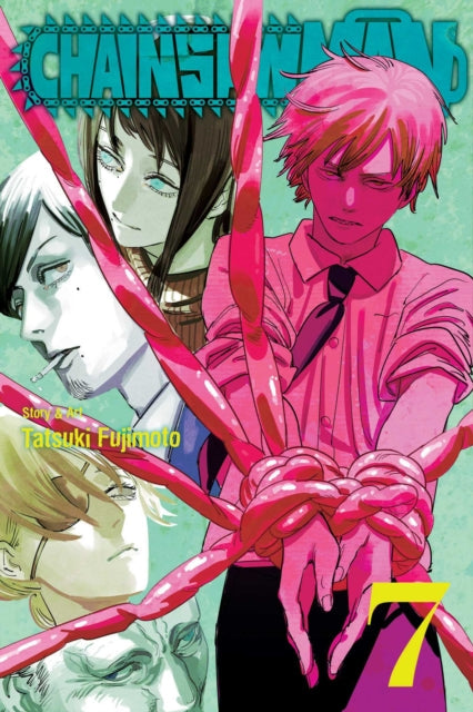 Chainsaw Man, Vol. 7 manga cover featuring characters and pink ropes.