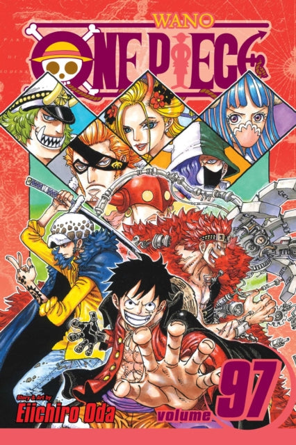 One Piece, Vol. 97 manga cover featuring Luffy and other characters.