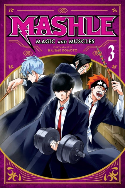 Mashle: Magic and Muscles, Vol. 3 manga cover featuring four male characters in robes.