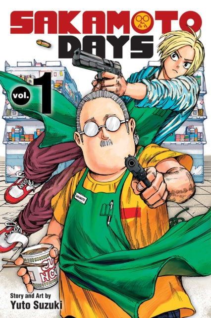 Sakamoto Days, Vol. 1 manga cover featuring two men with guns in a store.