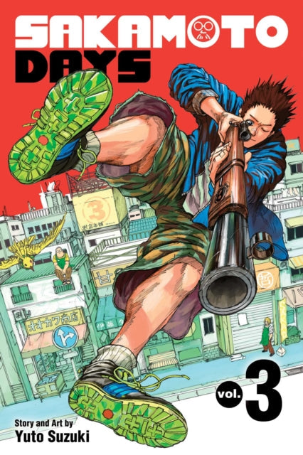 Sakamoto Days, Vol. 3 manga cover featuring a character aiming a rifle.