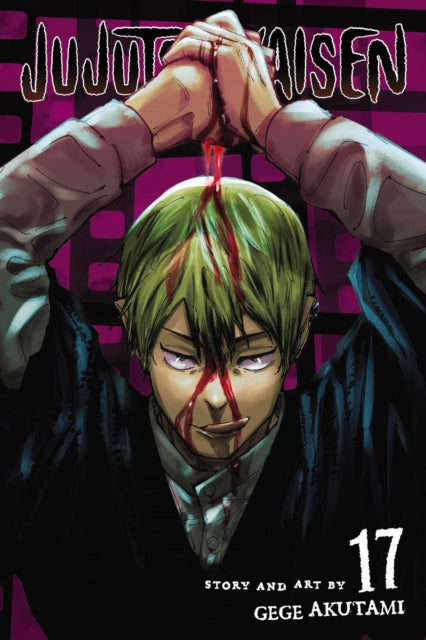Jujutsu Kaisen, Vol. 17 manga cover featuring a character with green hair and blood on his face.