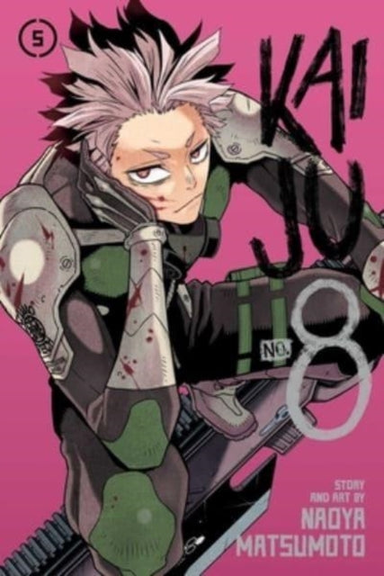 Kaiju No. 8, Vol. 5 manga cover featuring a character in a green and gray suit.