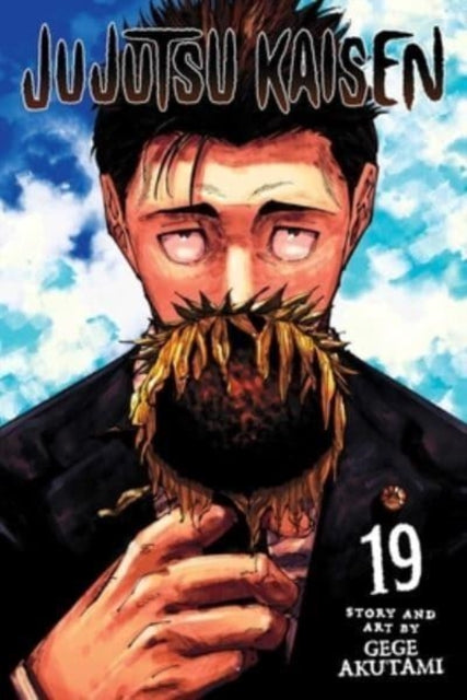 Jujutsu Kaisen, Vol. 19 manga cover featuring a man with a sunflower in his mouth.