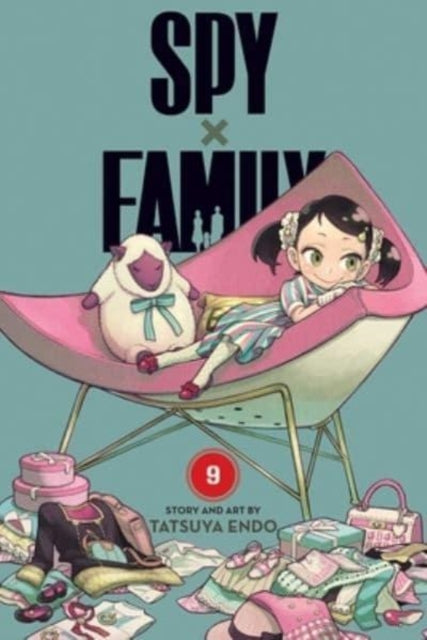 Spy x Family, Vol. 9 manga cover featuring Anya and a sheep plush on a pink chair.